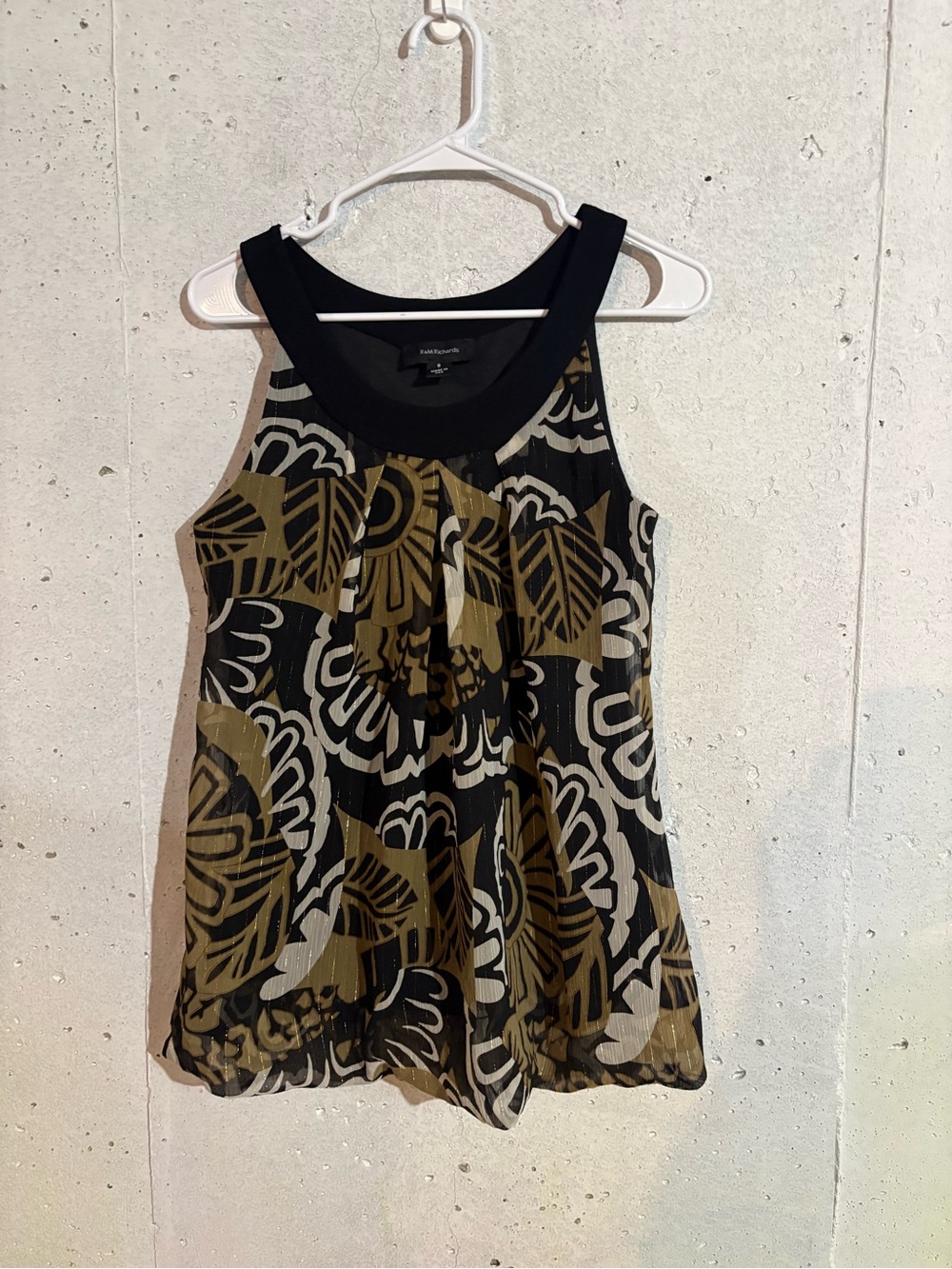 R&M Richards Vintage Black Gold Abstract Floral Sleeveless Dress | Size: 8